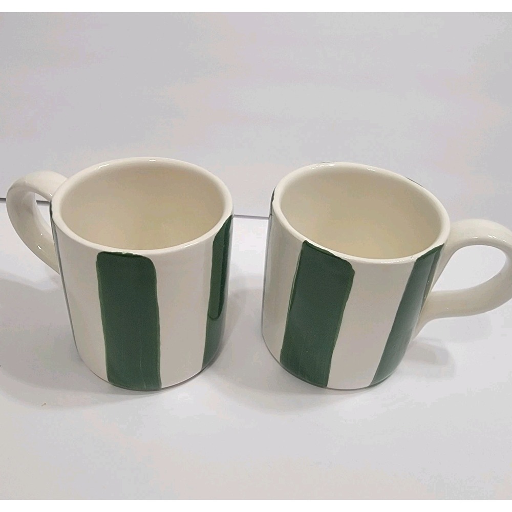 NEW Arcucci Hand-painted 2 Mug Set Handcrafted In Italy GREEN STRIPED